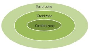 Gráfico: zona de confort, zona de crecimiento, zona de 'terror' (o mágica)